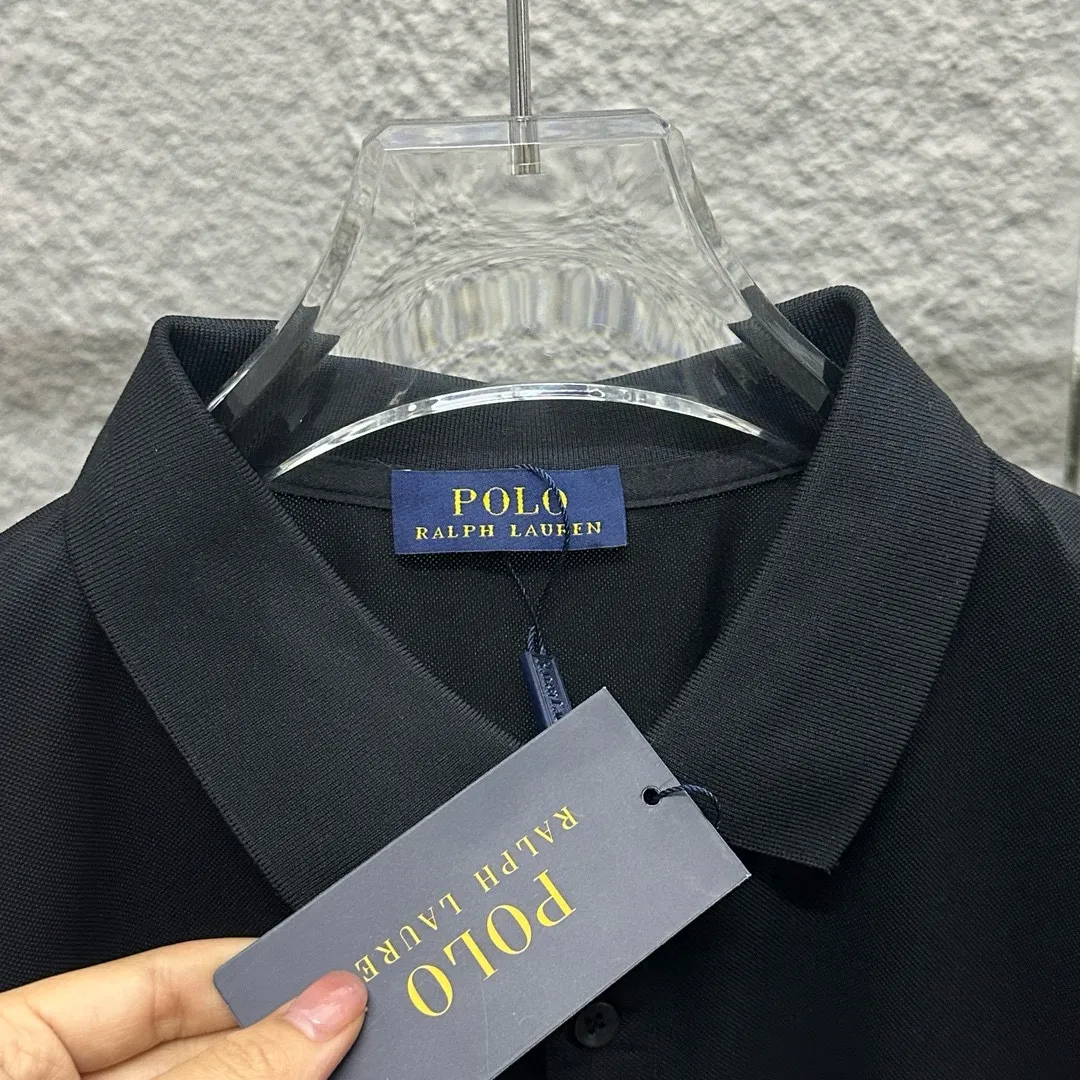 P150 Ralph Lauren POLO 2025 spring and summer new style, simple classic logo small embroidered pique fabric, short-sleeved polo for men and women, size: M L XL 2XL 3XL color: black white